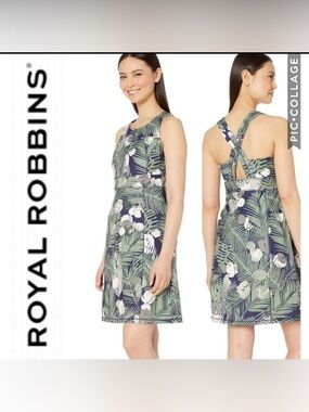 Royal Robbins Dress Womens Small Green Blue Stretch Active Tropical Outdoors
